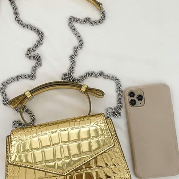 Small Silver Crossbody Satchel Y2K Evening Handbag for Women - Hobo Shoulder Tot - Picture 8 of 9